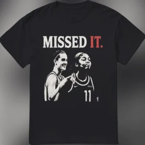 MISSED IT Graphic Tee, Caitlin Clark and Kelsey Mitchell Basketball Shirt, Funny Sports Meme Unisex T-Shirt