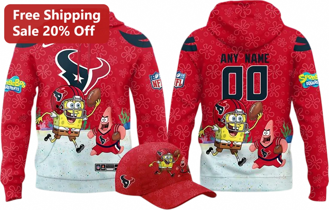 SpongeBob SquarePants Hoodie Houston Texans Football Patrick Star Personalized Custom Name Gift for available at our Miami, Florida warehouse