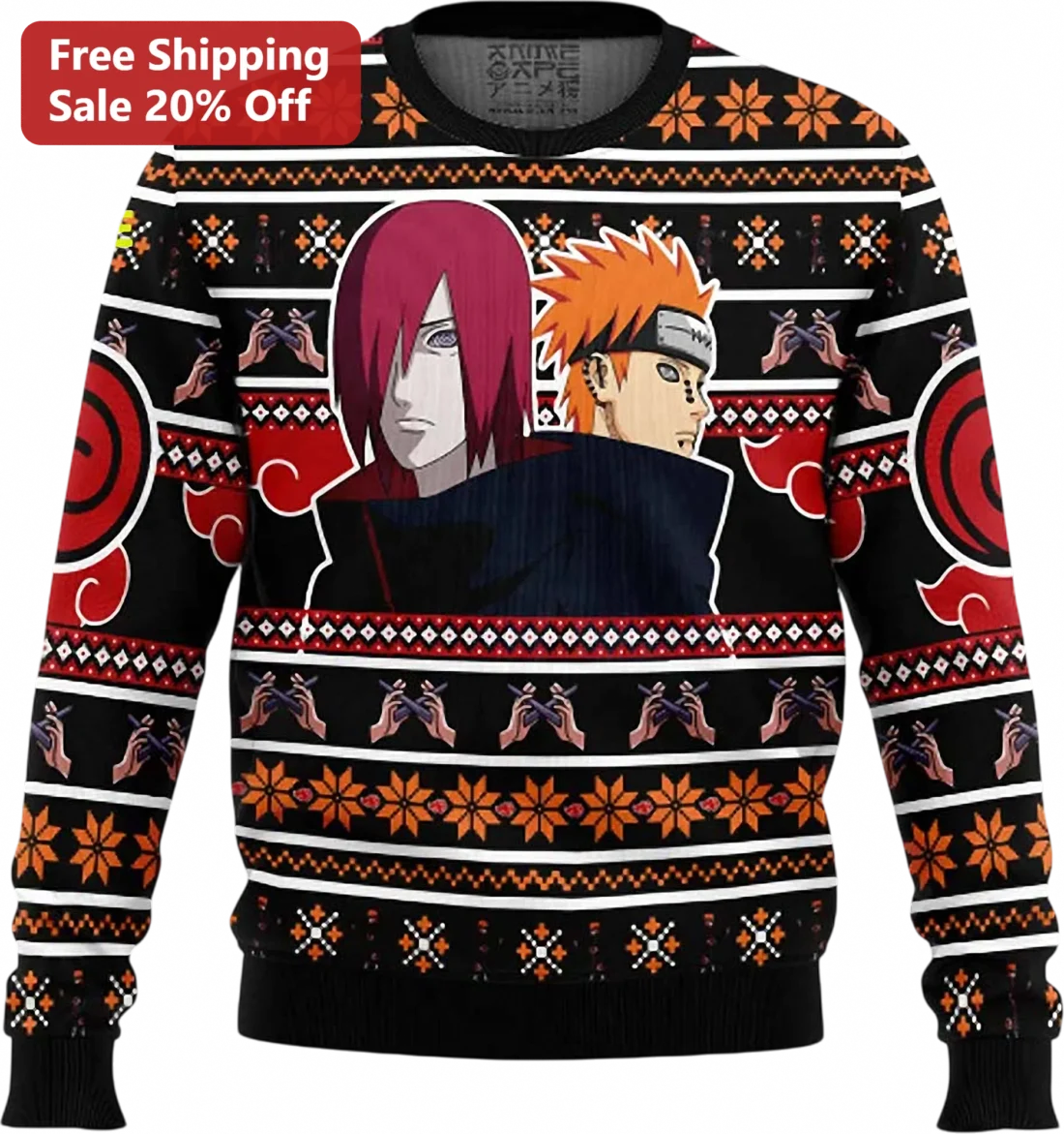 Nagato Uzumaki Pain Sweater, Akatsuki Cloud Ugly Christmas Knit, Naruto Anime Holiday Gift for Fans available at our Miami, Florida warehouse