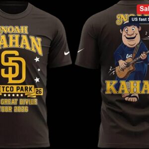 Noah Kahan SD Petco Park Tee The Great Divide Tour 2026 Concert Merchandise Graphic Shirt available at our Miami, Florida warehouse