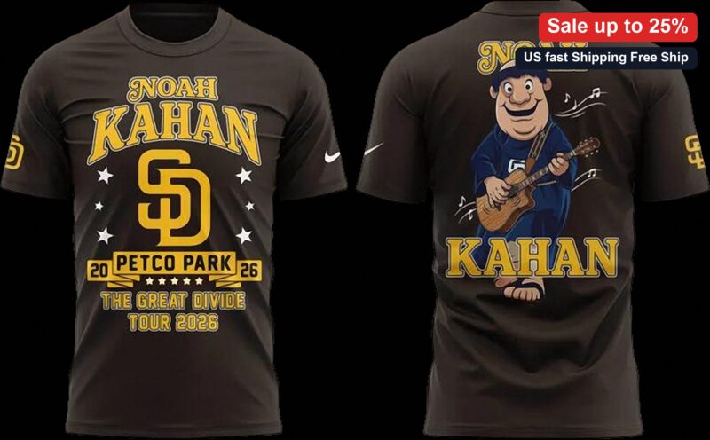Noah Kahan SD Petco Park Tee The Great Divide Tour 2026 Concert Merchandise Graphic Shirt available at our Miami, Florida warehouse