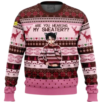 Are You Wearing My Sweater Sweatshirt, Levi Ackerman Ugly Christmas Anime Pullover Gift available at our Miami, Florida warehouse