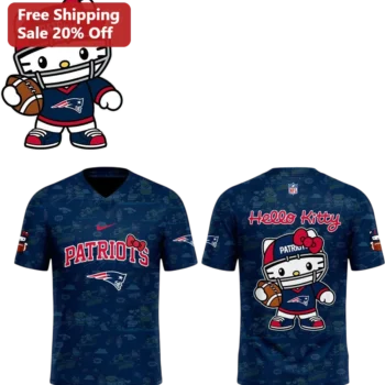 Patriots Hello Kitty Tee New England Football Sanrio Character Game Day Fan Gift available at our Miami, Florida warehouse