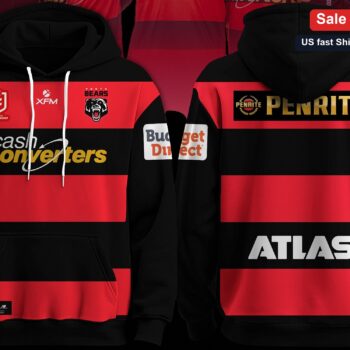 Perth Bears Rugby Pullover Hoodie, Red and Black Striped Sports Fan Sweatshirt Gift for Men and Wome available at our Miami, Florida warehouse