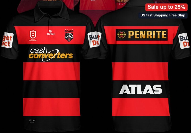 Perth Bears Tee Rugby League Striped Sports Team Polo Shirt available at our Miami, Florida warehouse