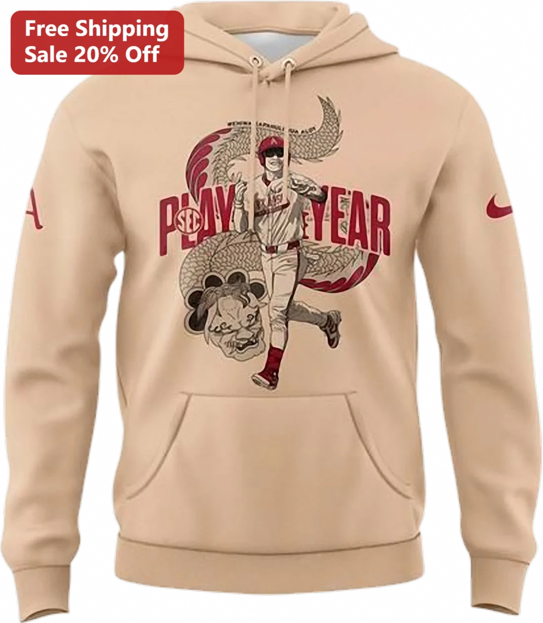 Player of the Year Hoodie, Alabama Crimson Tide Baseball Graphic, College Sports Fan Gift for Men an available at our Miami, Florida warehouse
