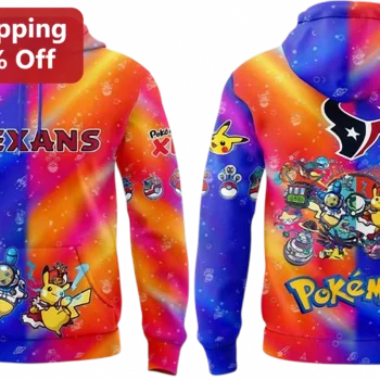 Pokémon Houston Texans Hoodie, Pikachu Rainbow Galaxy NFL Football Fan Gift for Men Women available at our Miami, Florida warehouse