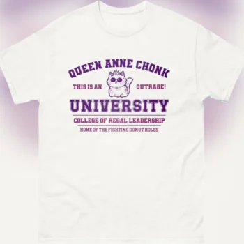 Queen Anne Chonk University This Is An Outrage Tee Dungeon Crawler Carl Princess Donut Cat Parody Shirt