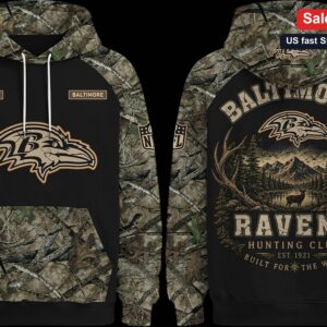 Ravens Hunting Club Hoodie Built for the Wild Camo Baltimore Football Outdoor Pullover Sweatshirt available at our Miami, Florida warehouse