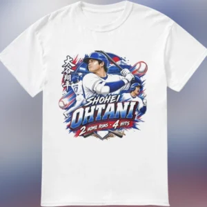 Shohei Ohtani 2 Home Runs 4 Hits Tee, Baseball Stat Line Graphic Shirt, Fan Game Day Gift