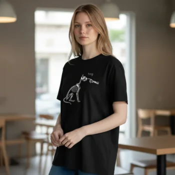 Skeleton Cat Boop Graphic Tee Funny Spooky Halloween Cat Lover T-Shirt