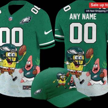 Spongebob Squarepants Eagles Football Jersey Tee Custom Name Personalized Patrick Fan Shirt available at our Miami, Florida warehouse