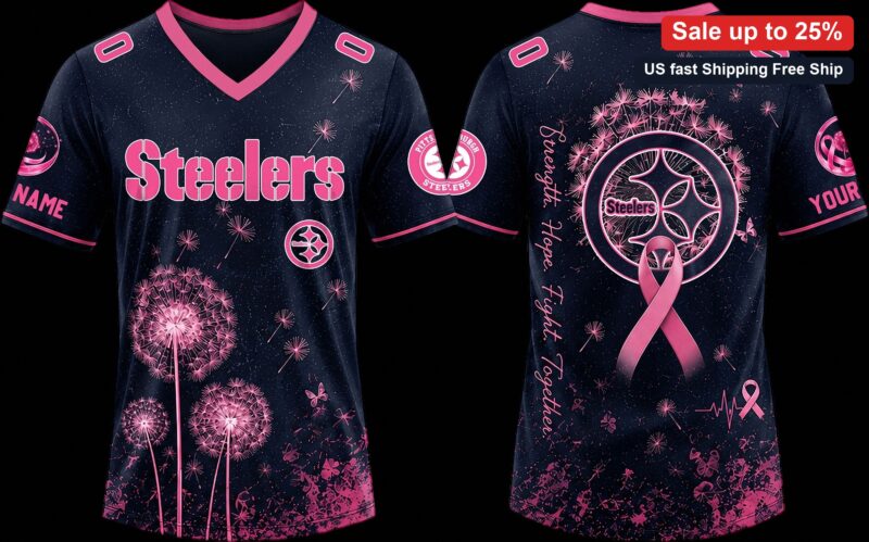 Strength Hope Fight Together Steelers Breast Cancer Awareness Tee, Custom Name V-Neck Football Fan J available at our Miami, Florida warehouse
