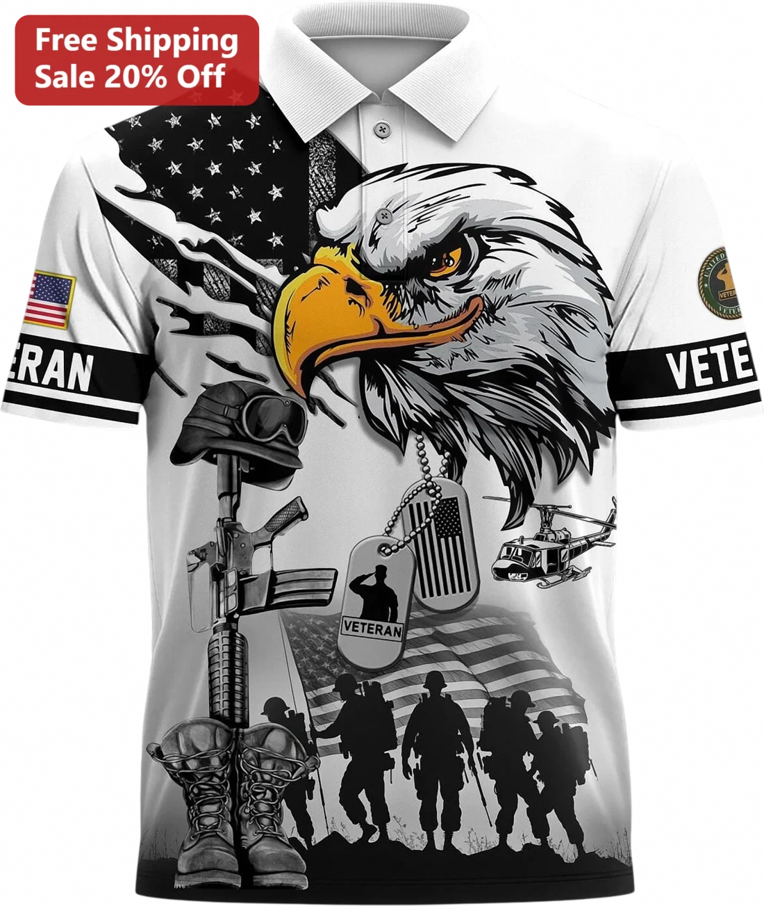Veteran Tee American Flag Bald Eagle Battle Cross Patriotic Military Pride Gift for Men available at our Miami, Florida warehouse
