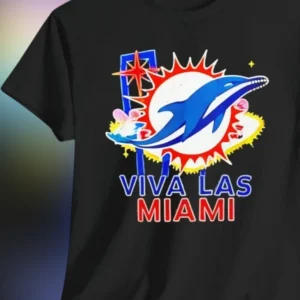 Viva Las Miami Tee Retro Neon Dolphin Graphic Shirt for Miami Vacation and Nightlife