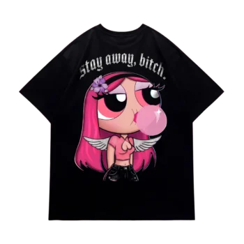 Stay Away Bitch Tee Y2K Cartoon Aesthetic Sarcastic Streetwear Graphic Shirt available at our Miami, Florida warehouse