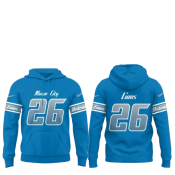 Motor City Lions 26 Hoodie Detroit Football Game Day Sweatshirt Fan Gift available at our Miami, Florida warehouse