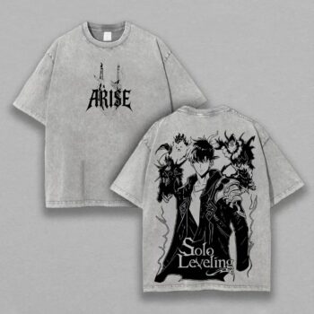 Sung Jinwoo Solo Leveling Shirt Acid Wash Anime Graphic Tee