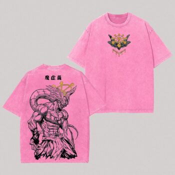 Mugddirr Mahoraga Acid Wash Anime Tee - Oversized JJK Pink Graphic
