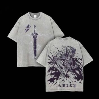 Sung Jinwoo Arise Vintage Washed Graphic Tee - Anime Streetwear