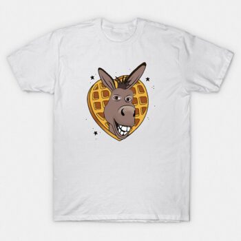 Funny Donkey Waffle Heart Graphic Tee - Nostalgic Cartoon Breakfast Shirt