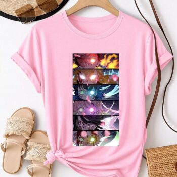 Axantjiq Demon Slayer Characters Graphic T-Shirt - Pastel Pink Anime Tee