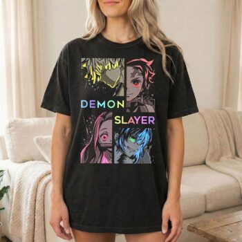 Tanjiro, Nezuko, Zenitsu & Inosuke Demon Slayer Neon Graphic T-Shirt