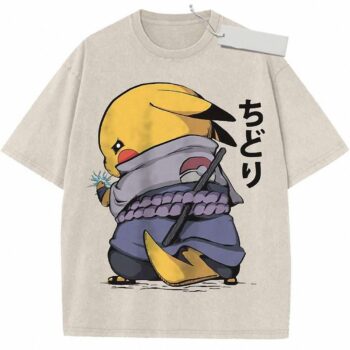 Pikachu Sasuke Uchiha Chidori Graphic Tee - Anime Crossover Streetwear