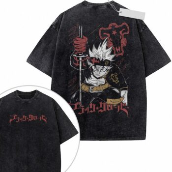 Asta Black Clover Acid Wash Shirt - Vintage Anime Tee cnlejxfl