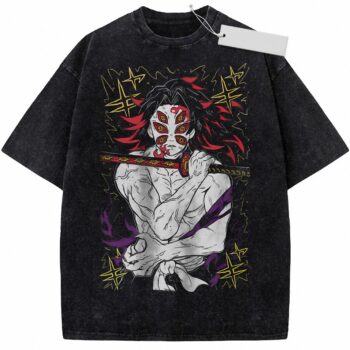 Kokushibo Vintage Wash Graphic Tee - Dark Anime Streetwear