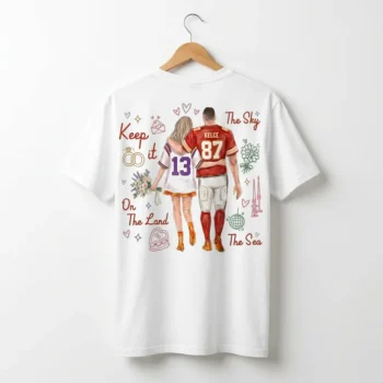 Taylor and Travis Minimalist Style Couple Graphic Tee Keep It On The Land The Sky The Sea Custom Game Day T-Shirt