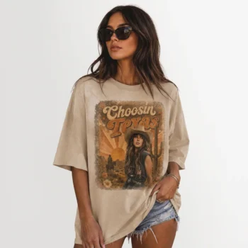 Choosin Texas Vintage Western Graphic Tee Retro Boho Cowgirl T-Shirt Oversized Country Style State Pride Shirt