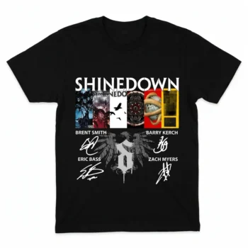 Shinedown Graphic T-Shirt Alternative Rock Band Merch With Brent Smith Barry Kerch Eric Bass Zach Myers Signatures Concert Fan Gift