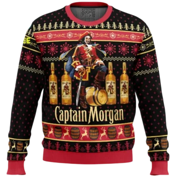 Captain Morgan Ugly Christmas Sweater, Rum Holiday Sweatshirt for Men and Women, Festive Party Gift available at our Miami, Florida warehouse