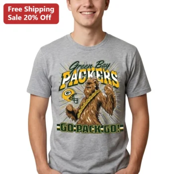 Green Bay Packers Go Pack Go Chewbacca Tee, Funny Star Wars Football Fan Gift Shirt for Game Day available at our Miami, Florida warehouse