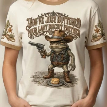 You've Just Buttered Your Last Biscuit Partner Cowboy Toad Tee, Funny Western Southern Humor Graphic Shirt Gift