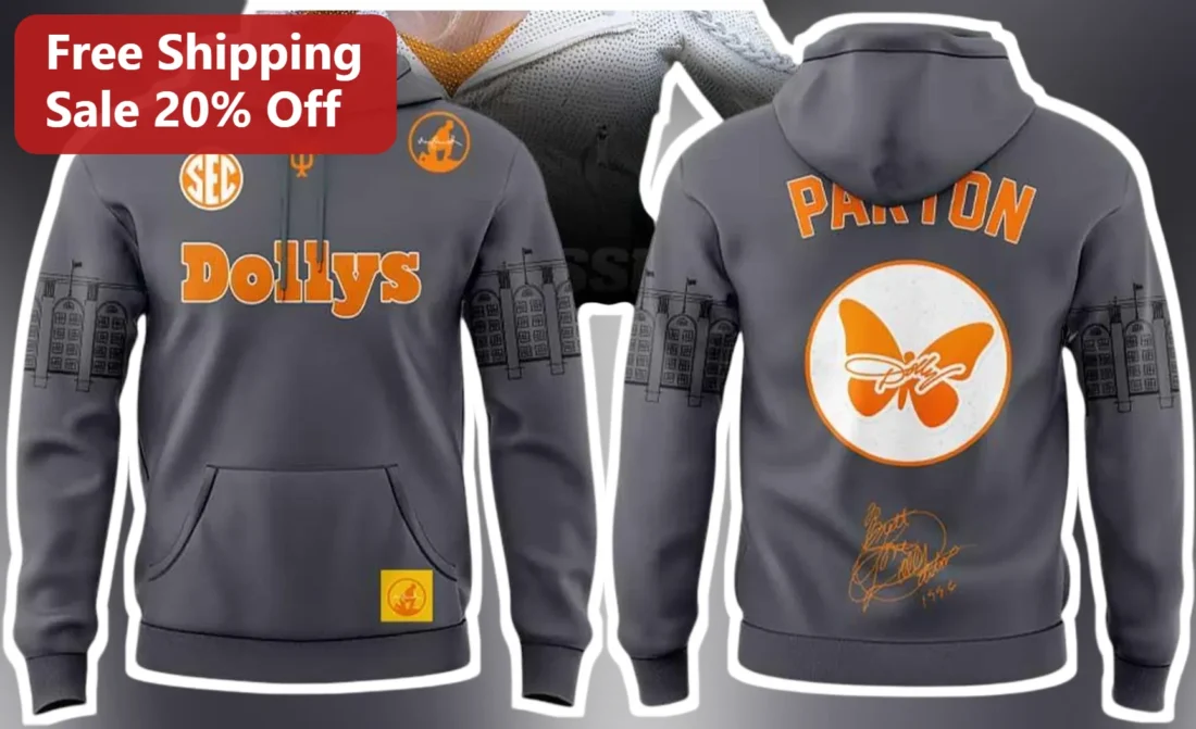 Dolly Parton Hoodie Dollys PARTON Collegiate Style Pullover with Butterfly Signature for Country Mus available at our Miami, Florida warehouse