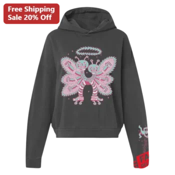 Two Headed Butterfly Roller Skater Hoodie Surreal Y2K Streetwear Graphic Sweatshirt available at our Miami, Florida warehouse