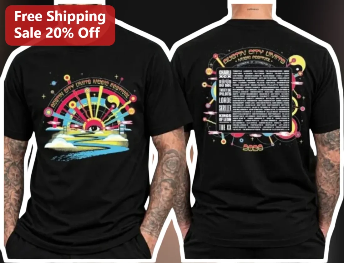 Austin City Limits Music Festival Tee Psychedelic Sunburst Eye Graphic Shirt available at our Miami, Florida warehouse
