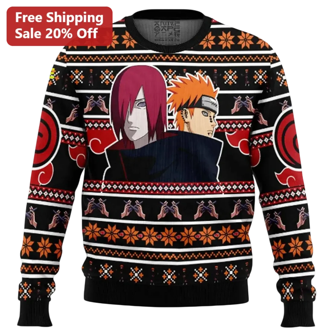 Pain and Nagato Akatsuki Ugly Christmas Sweater Naruto Shippuden Holiday Gift for Anime Fans available at our Miami, Florida warehouse