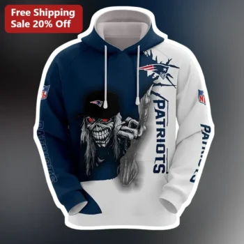New England Patriots Grim Reaper Football Hoodie Navy Blue Sports Fan Apparel available at our Miami, Florida warehouse
