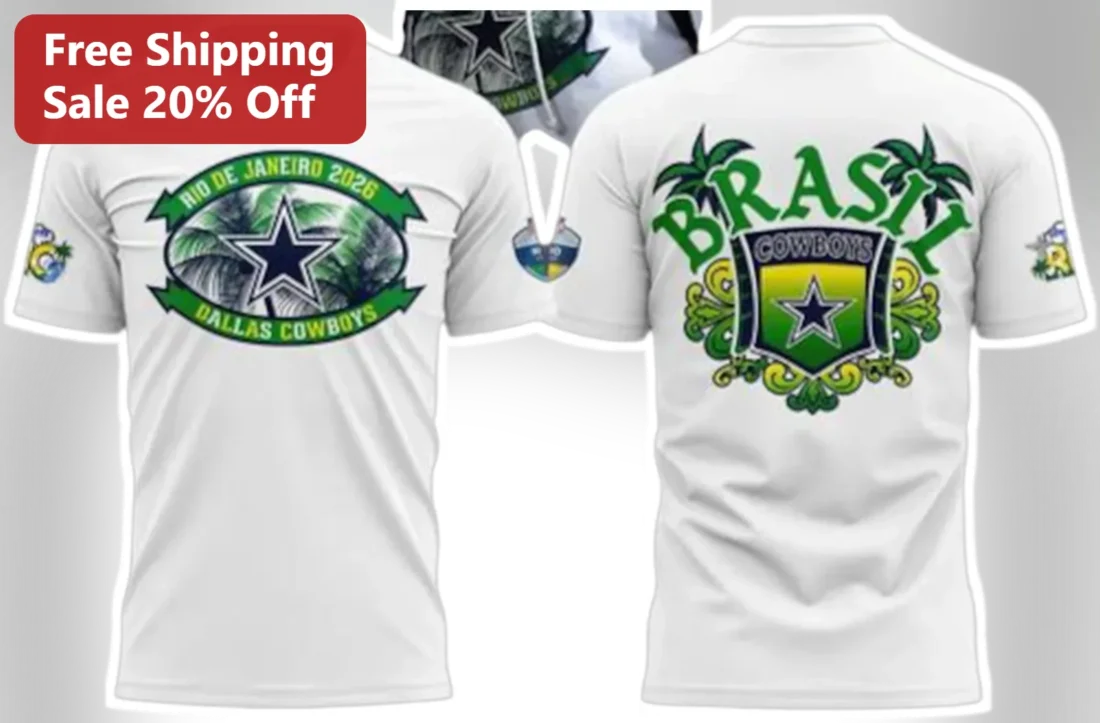 Rio de Janeiro 2026 Dallas Cowboys Brasil Tropical Mashup Tee NFL Fan Souvenir Shirt available at our Miami, Florida warehouse