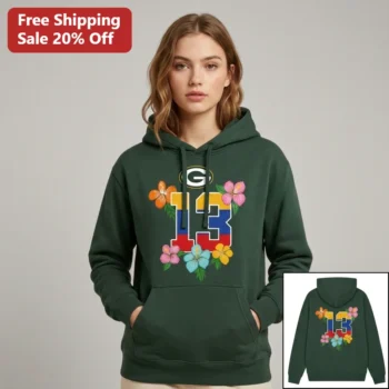 Green Bay Packers 13 Colombia Flag Tropical Floral Hoodie, Latino Heritage NFL Game Day Pullover Swe available at our Miami, Florida warehouse