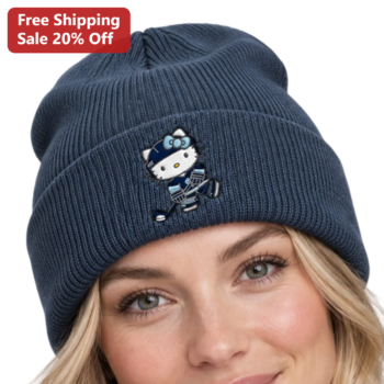 Hello Kitty Beanie Embroidered Hockey Uniform Knit Hat Sanrio Kawaii Winter Gift for Fans available at our Miami, Florida warehouse