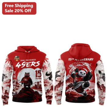 San Francisco 49ers 15th Anniversary Hoodie Martial Arts Panda Graphic NFL Fan Apparel available at our Miami, Florida warehouse