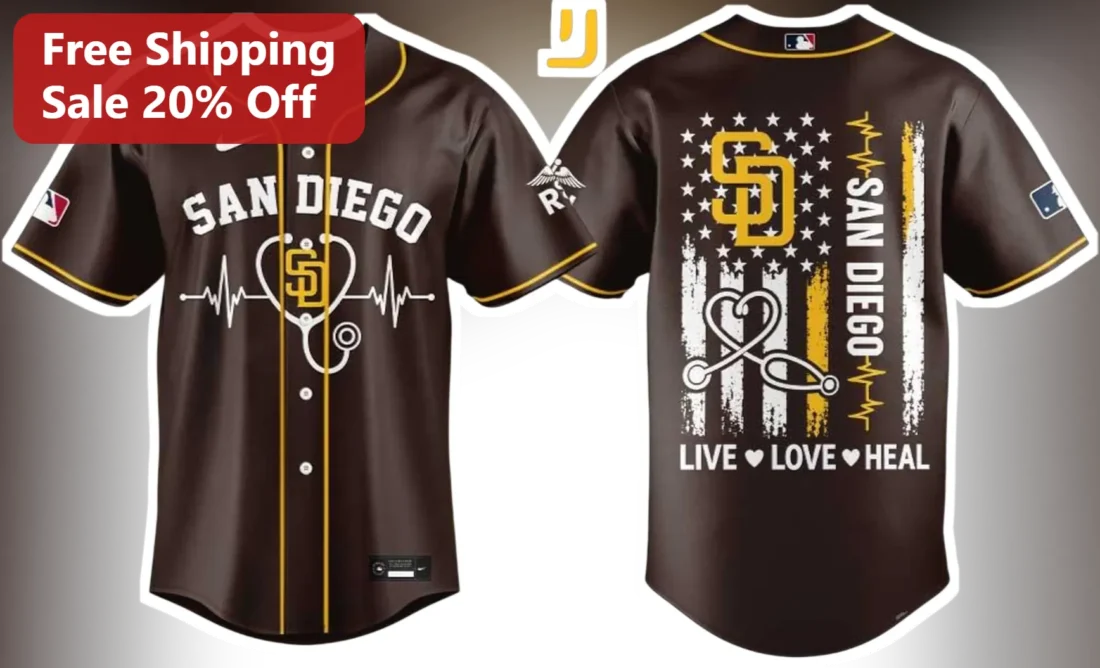 San Diego Live Love Heal Jersey Baseball Medical Nurse Gift available at our Miami, Florida warehouse