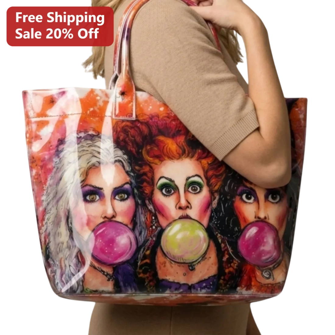Hocus Pocus Tote Bag Sanderson Sisters Bubblegum Art Halloween Gift for Women available at our Miami, Florida warehouse