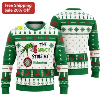 The Grinch Stole My Heineken Sweatshirt Funny Ugly Christmas Sweater Beer Lover Gift available at our Miami, Florida warehouse
