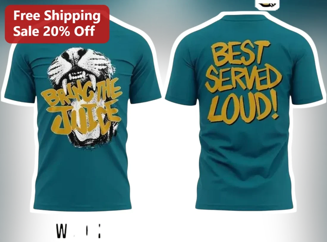Bring The Juice Best Served Loud Graphic Tee Sports Podcast Fan Shirt available at our Miami, Florida warehouse
