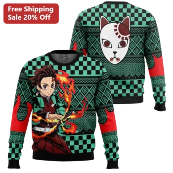 Tanjiro Kamado Ugly Christmas Sweatshirt Demon Slayer Kitsune Mask Anime Pullover Gift available at our Miami, Florida warehouse